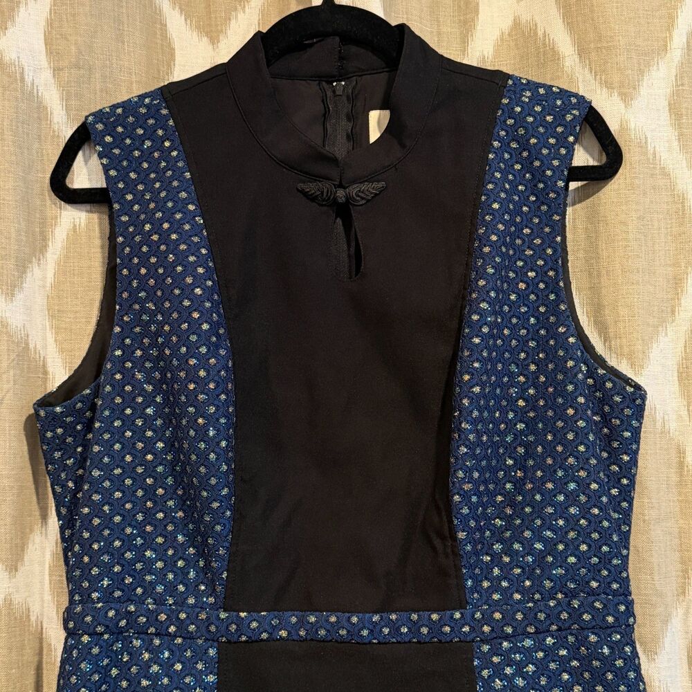 ModCloth Blue Black Sheath Dress Metallic Textured Sleeveless Cocktail XL